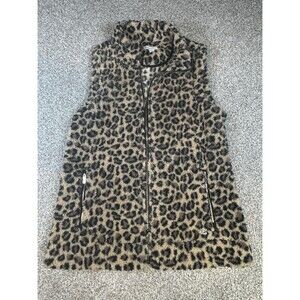 CALVIN KLEIN Faux Sherpa Vest Women Size Medium Animal Print Pockets Zip Front